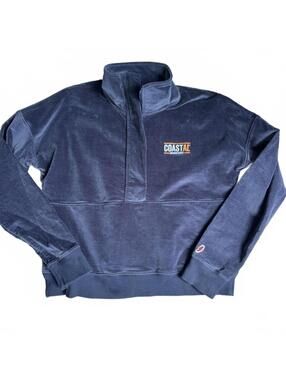 League Brand Coastal Orange League Sweatshirt Cropped Corduroy 1/2 Zip Sz Small